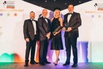 Chevin Fleet Management on stage with their award for Business of the Year at EMC's Derbyshire Business Awards 2017
