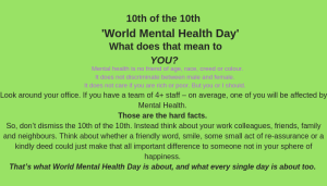 10th of the 10th – World Mental Health Day – What does that mean to you?