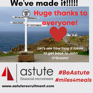 Astute Recruitment Ltd & their #miles4meals charity adventure reaches Lands End