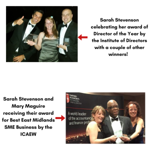 Sarah Stevenson and Mary Maguire receiving their award for Best East Midlands SME Business by the ICAEW for Astute Recruitment Ltd
